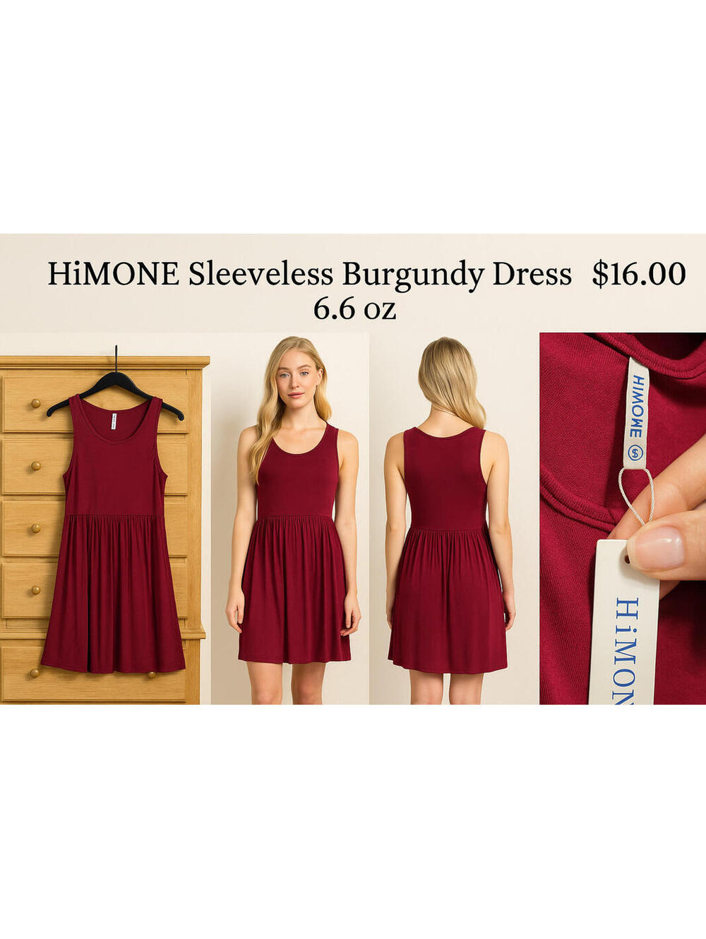 Wine Red Sleeveless Fit & Flare Dress – HiMONE Size Small – Soft Rayon Blend